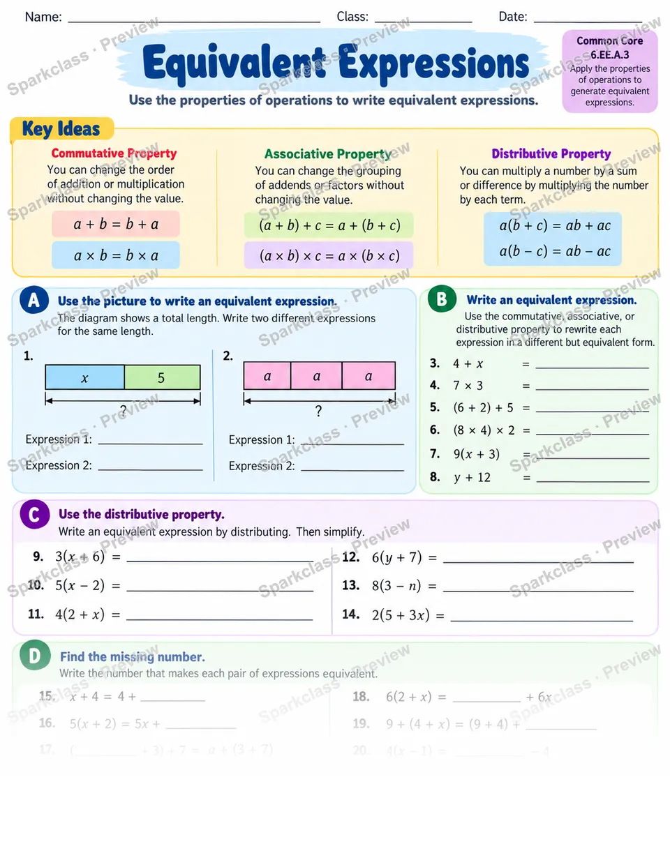 Equivalent Expressions — page 1