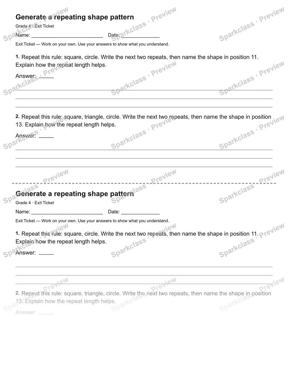Generate a repeating shape pattern — Exit Ticket — page 1