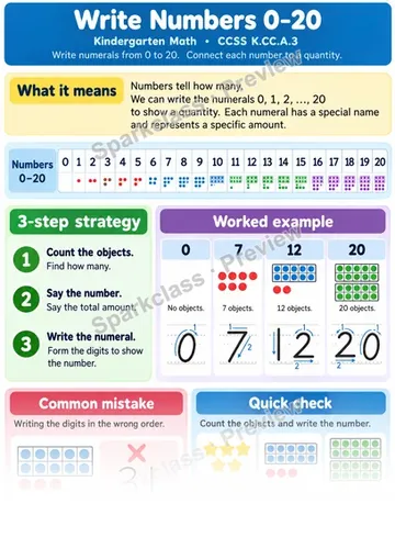 Knowledge Guide · Write Numbers 0–20 — Kindergarten worksheet preview