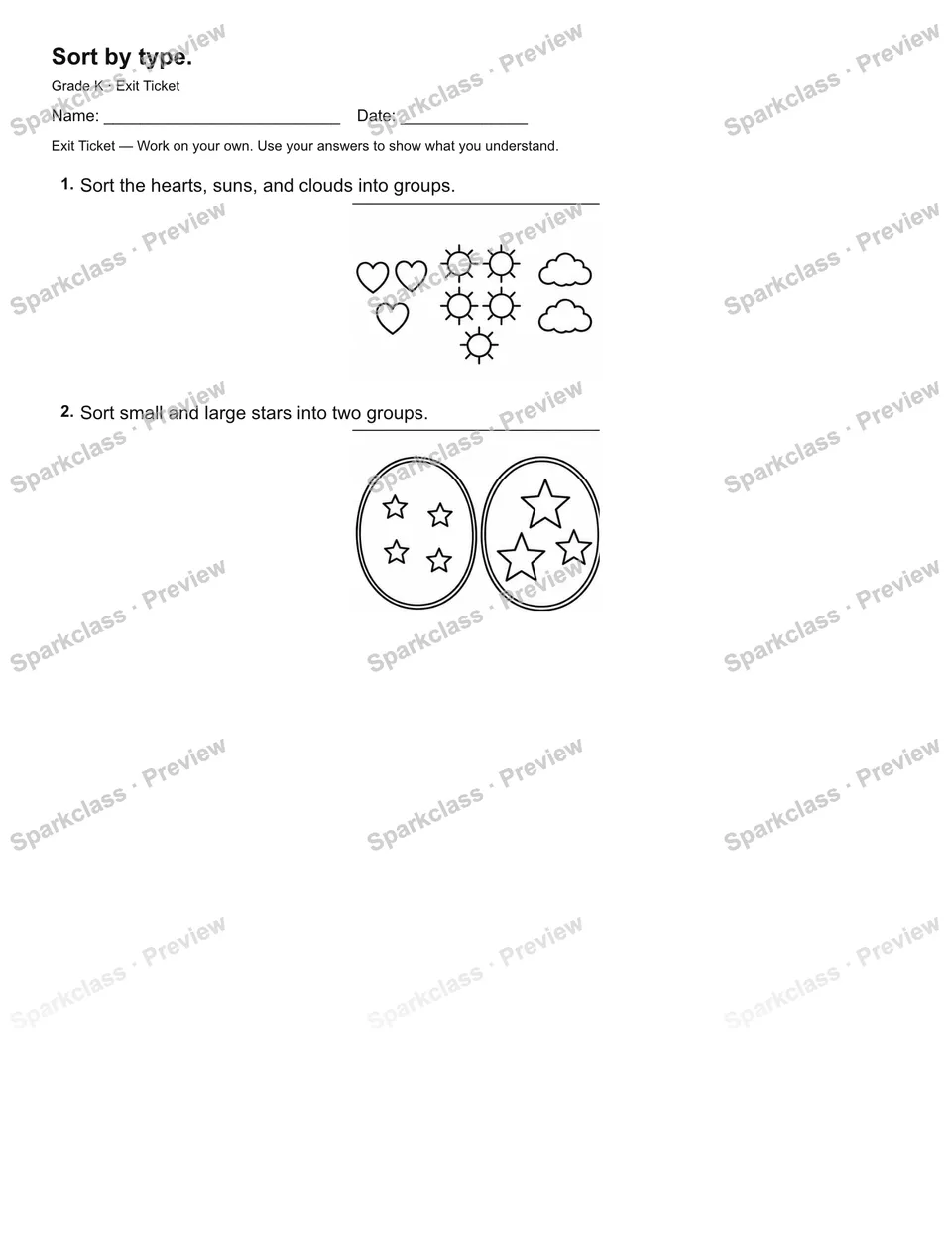 Sort by type. — Exit Ticket — page 1