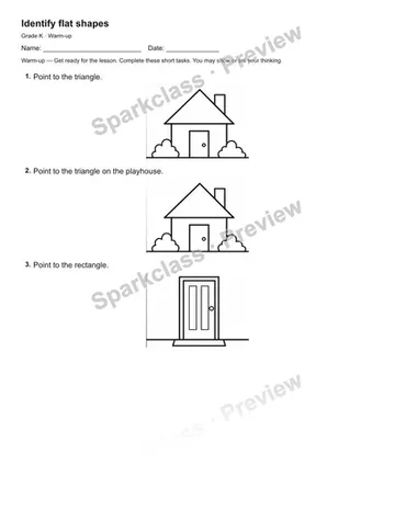 Identify flat shapes — Warm-up — Kindergarten worksheet preview