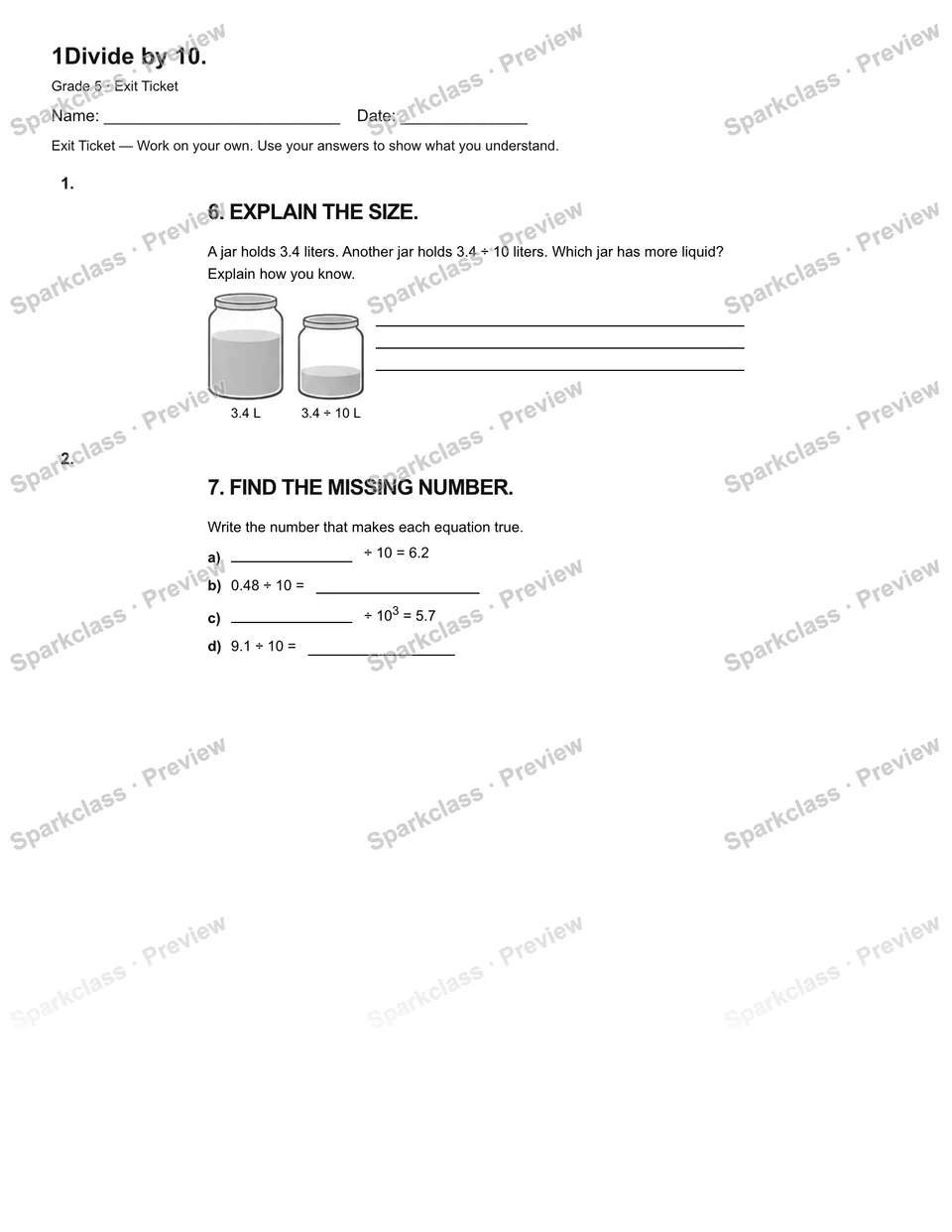 1Divide by 10. — Exit Ticket — page 2