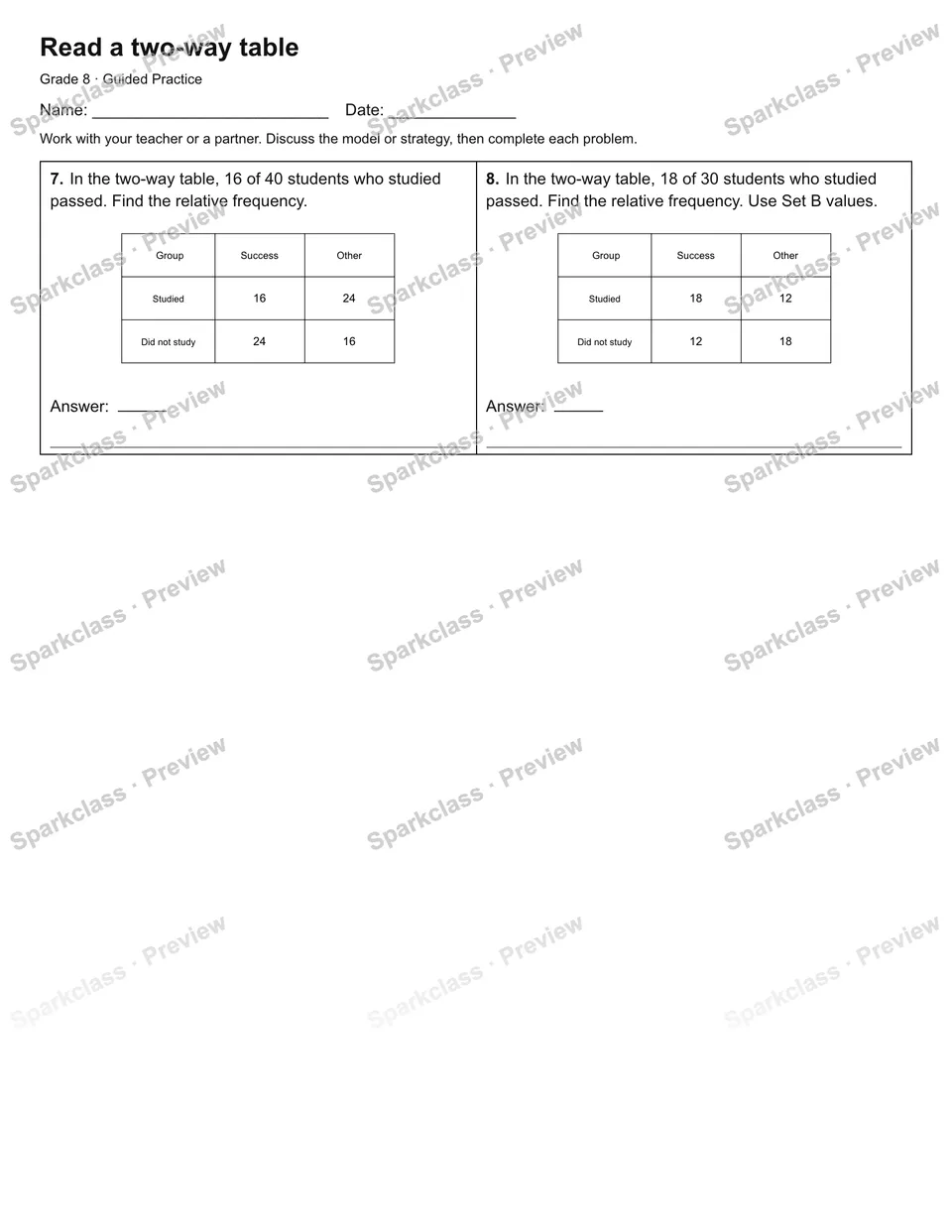 Read a two-way table — Guided Practice — page 2