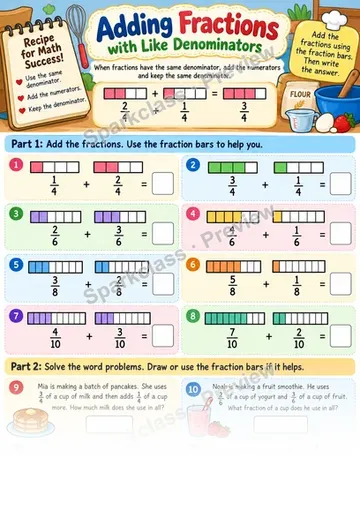 Add Fractions With Like Denominators — Grade 4 worksheet preview