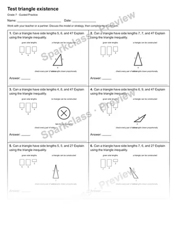 Test triangle existence — Guided Practice — Grade 7 worksheet preview