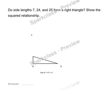 Test for a right triangle — Grade 8 problem preview