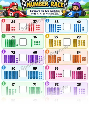 Compare Two Digit Numbers — Grade 1 worksheet preview
