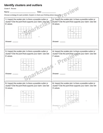 Identify clusters and outliers — Review — Grade 8 worksheet preview