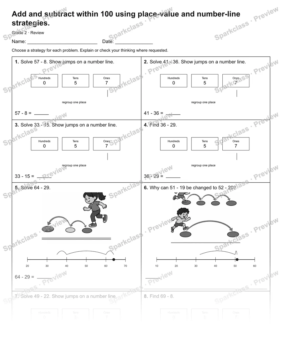 Add and subtract within 100 using place-value and number-line strategies. — Review — page 1