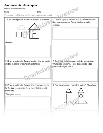 Compose simple shapes — Independent Practice — Kindergarten worksheet preview