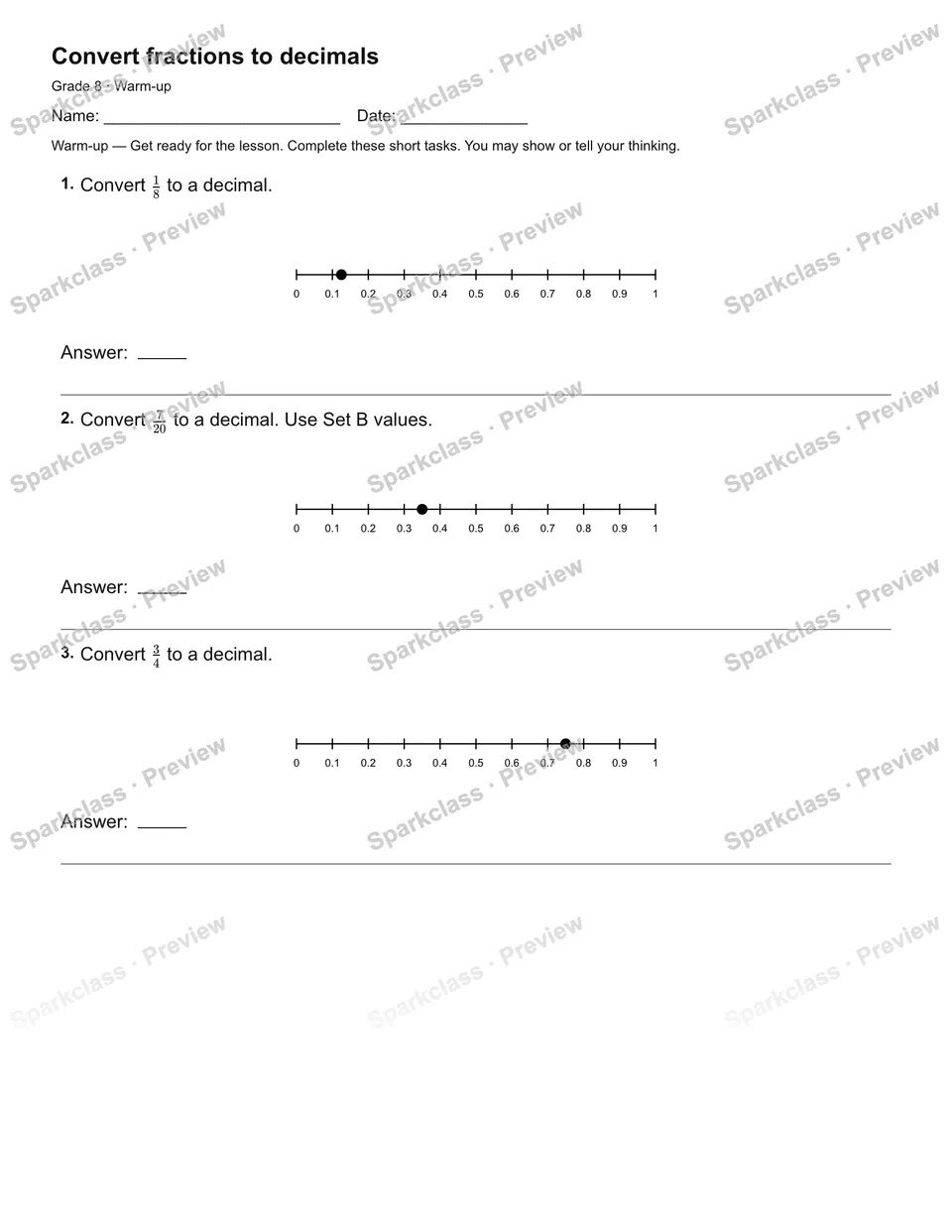 Convert fractions to decimals — Warm-up — page 2