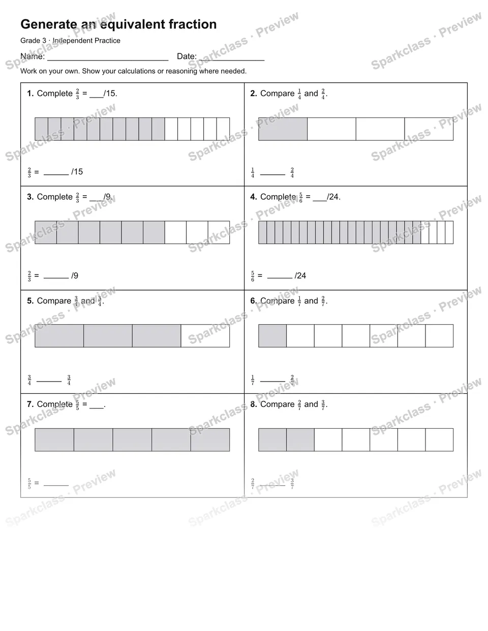 Generate an equivalent fraction — Independent Practice — page 1
