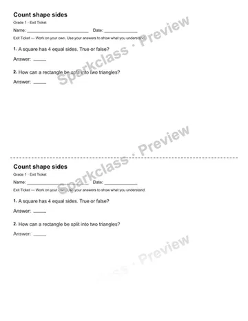 Count shape sides — Exit Ticket — Grade 1 worksheet preview