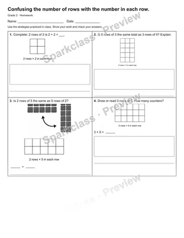 Confusing the number of rows with the number in each row. — Homework — Grade 2 worksheet preview