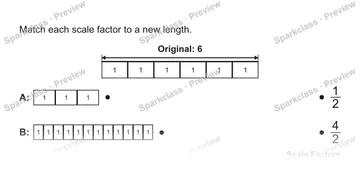Match each scale factor to a new length. 1 1 1 1 1 1 Original: 6 A: 1 1 1 B: 1 1 1 1 1 1 1 1 1 1 1 1 1/2 4/2 Scale Factors — Grade 5 problem preview