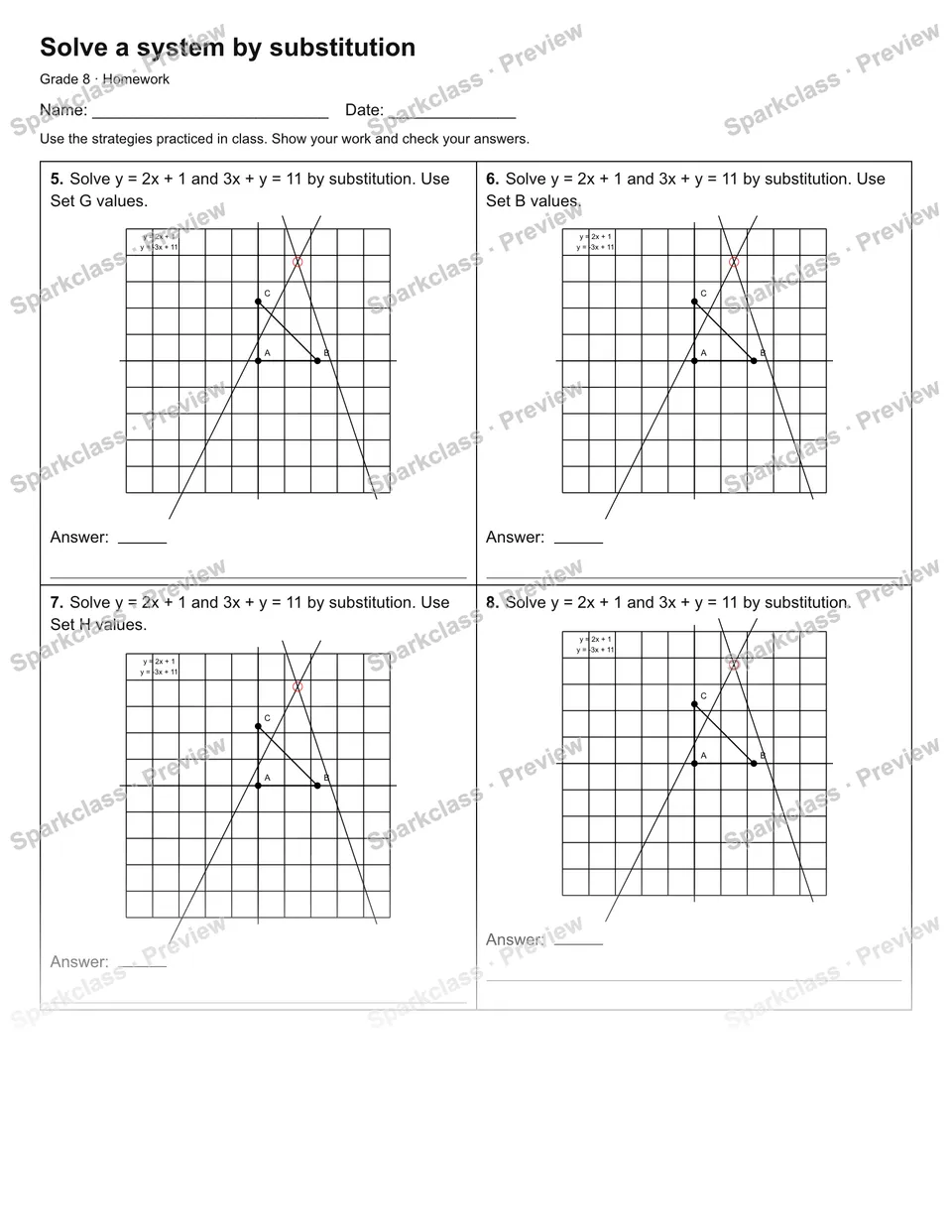 Solve a system by substitution — Homework — page 2