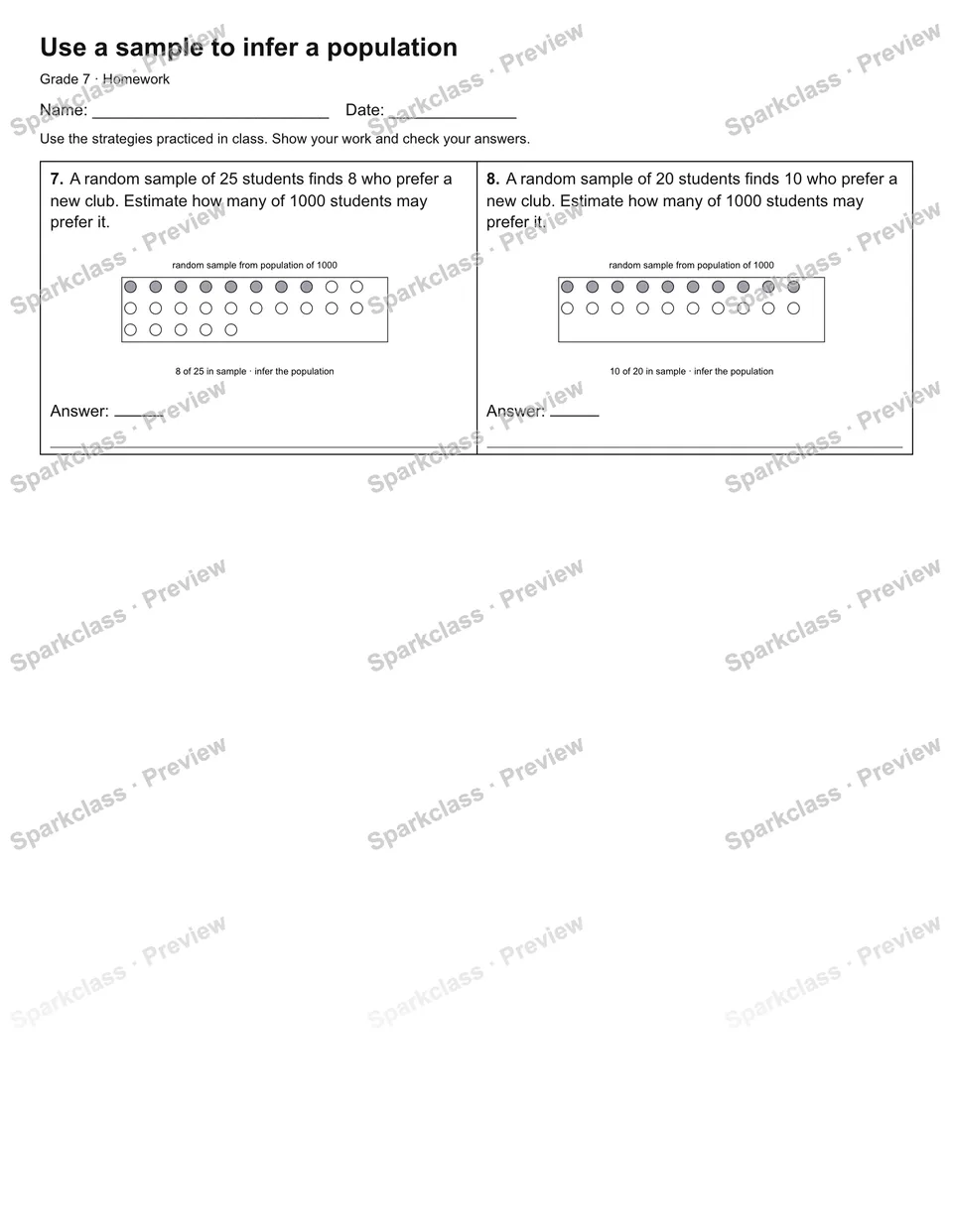 Use a sample to infer a population — Homework — page 2