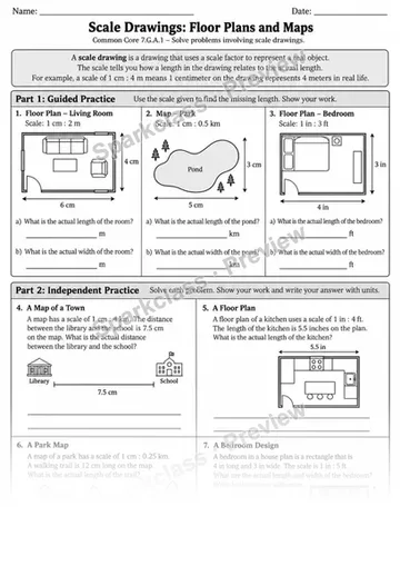 Scale Drawings · Floor Plans and Maps — Grade 7 worksheet preview