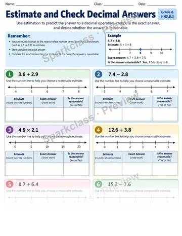 Estimate Decimal Answers — Grade 6 worksheet preview