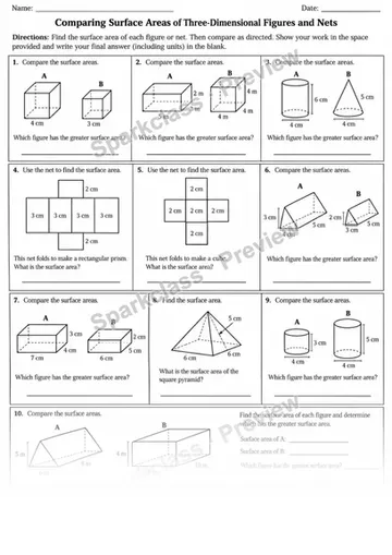 6.G.A.4 · 4 Surface Area Nets Variant 1 — Grade 6 worksheet preview