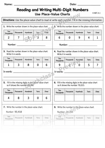 4.NBT.A.1 · 1 Place Value Variant 01 — Grade 4 worksheet preview