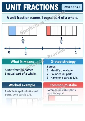 Knowledge Guide · Unit Fractions — Grade 3 worksheet preview