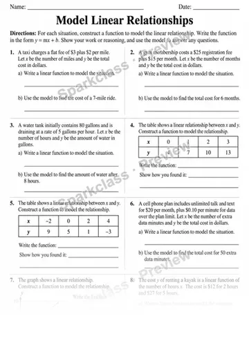 8.F.B.4 · Construct a function to model a linear relationship — Grade 8 worksheet preview