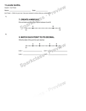 1.Locate tenths. — Exit Ticket — Grade 5 worksheet preview