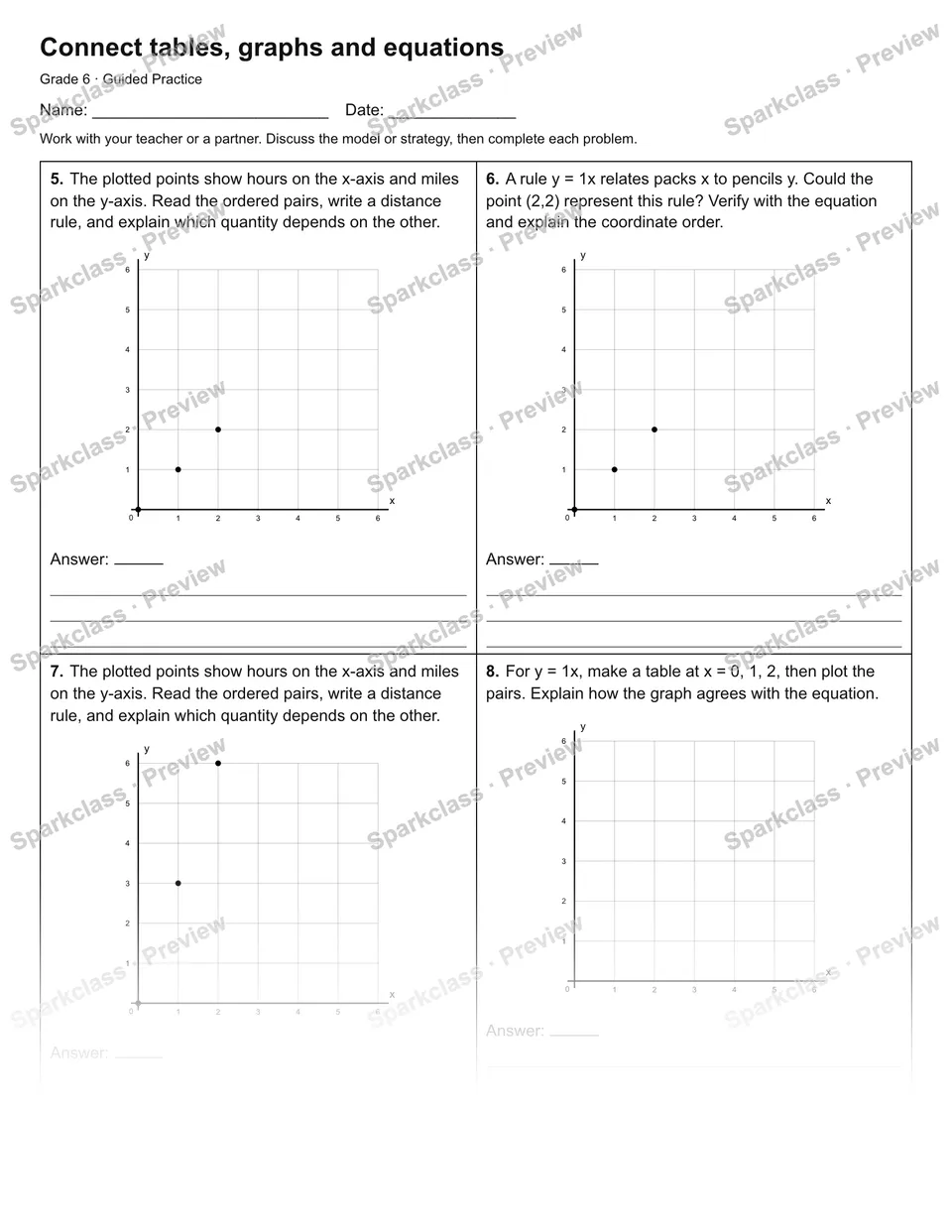Connect tables, graphs and equations — Guided Practice — page 2