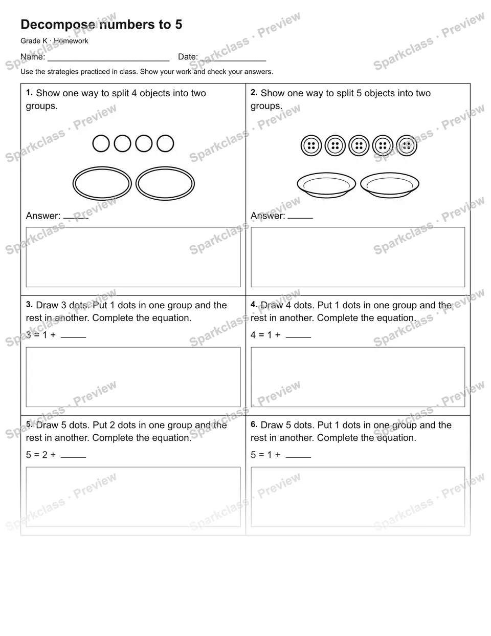Decompose numbers to 5 — Homework — page 1