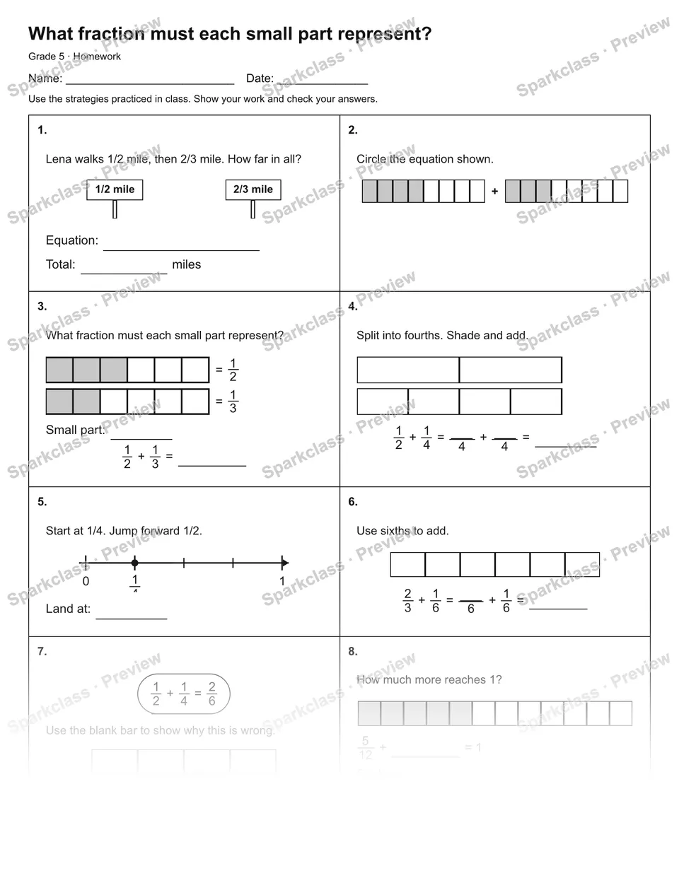 What fraction must each small part represent? — Homework — page 1