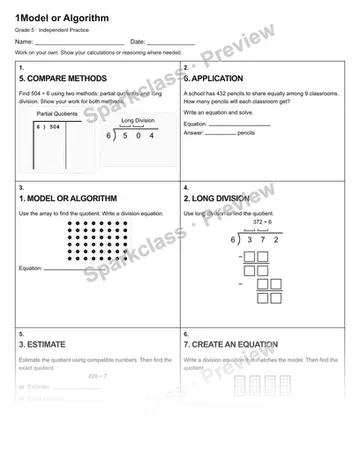 1Model or Algorithm — Independent Practice — Grade 5 worksheet preview