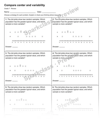 Compare center and variability — Review — Grade 7 worksheet preview