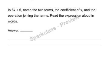 Read and write expressions and identify their parts — Grade 6 problem preview