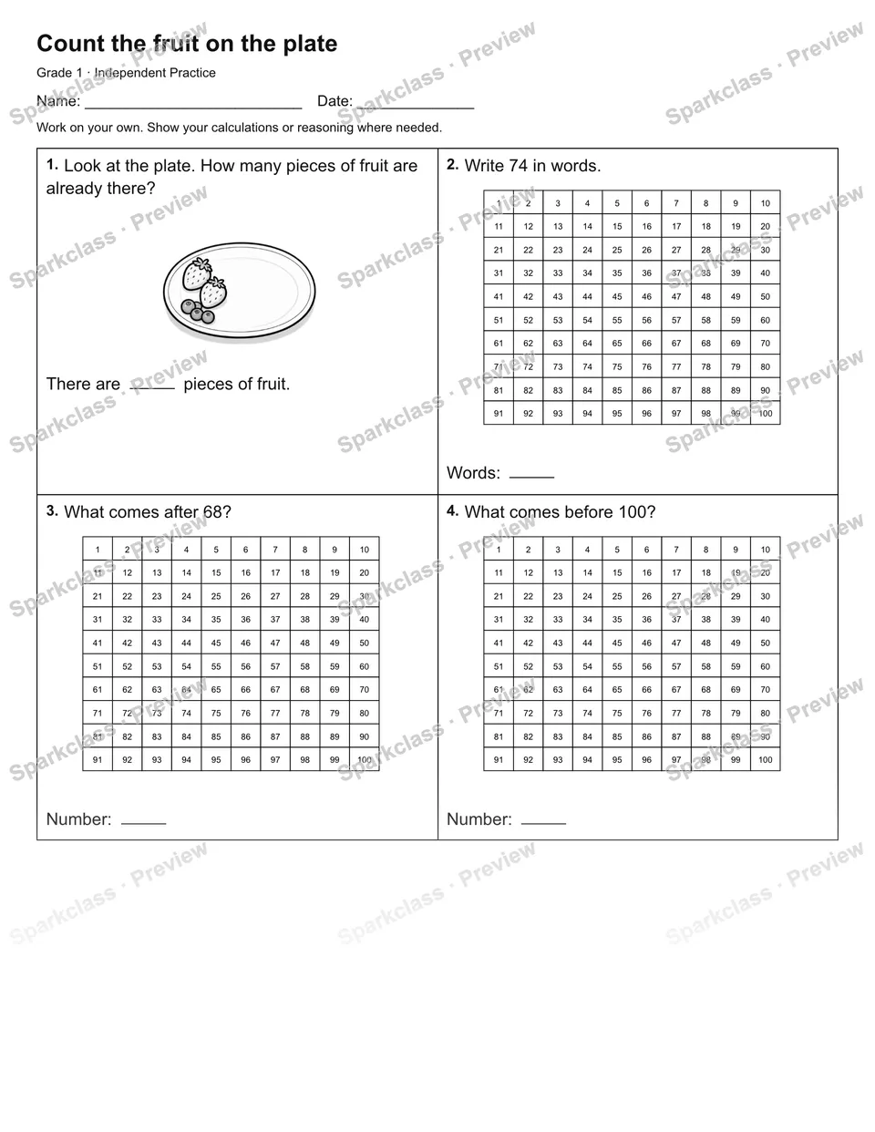 Count the fruit on the plate — Independent Practice — page 1
