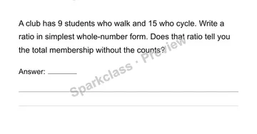 Describe and interpret ratios — Grade 6 problem preview