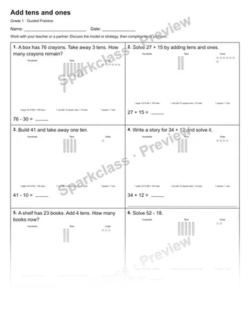 Add tens and ones — Guided Practice — Grade 1 worksheet preview