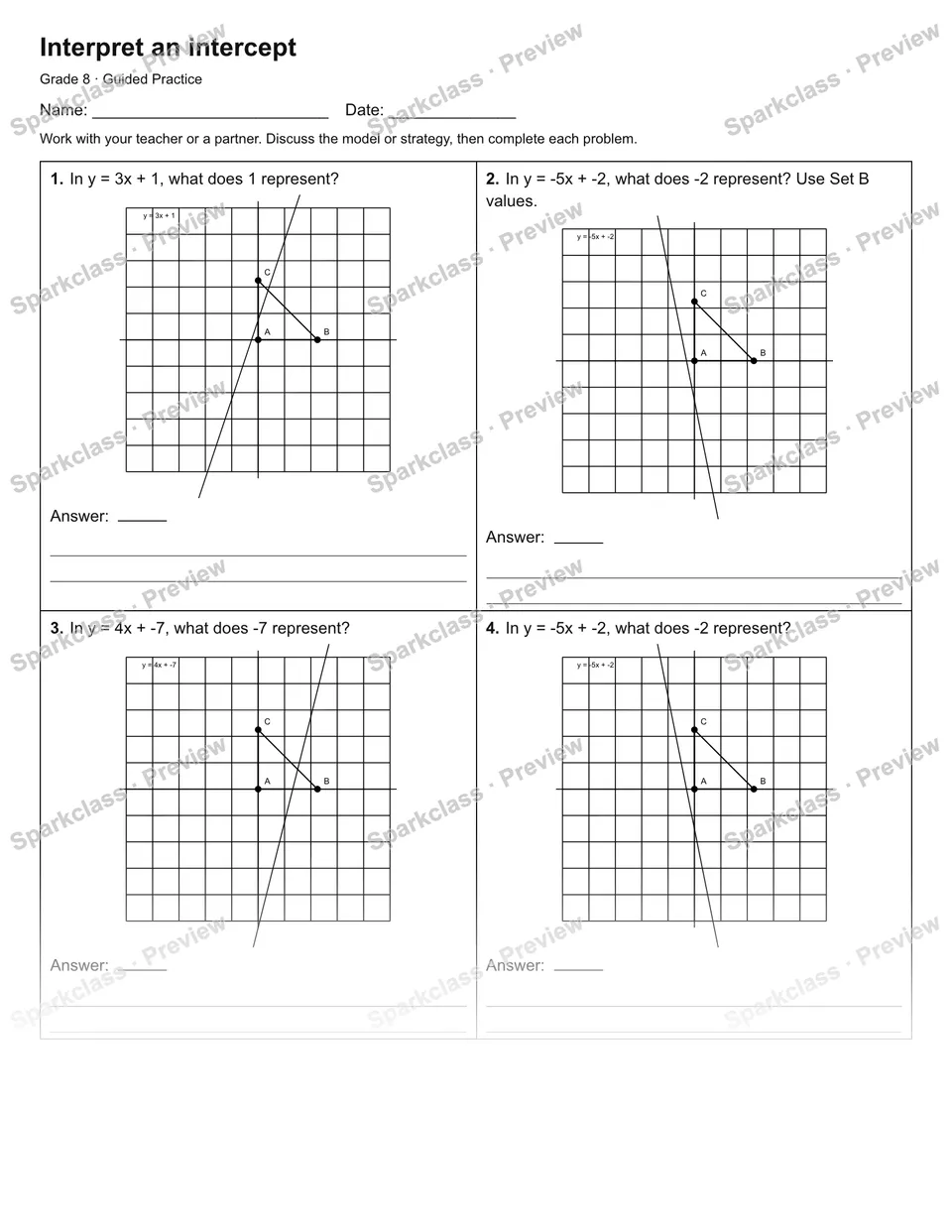 Interpret an intercept — Guided Practice — page 1