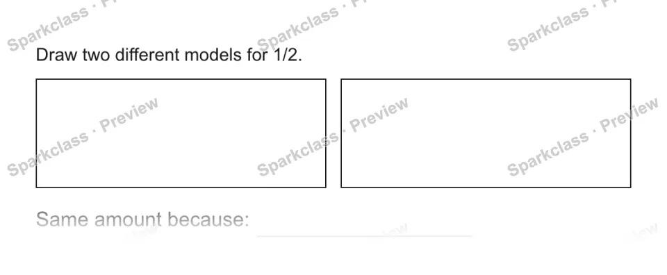 Draw two different models for 1/2. Same amount because: — page 1