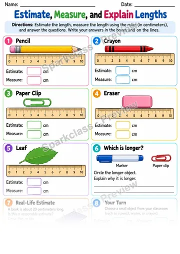 2.MD.A.3 · Estimate Lengths Review — Grade 2 worksheet preview