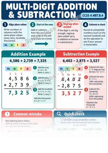 Knowledge Guide · Multi-Digit Addition and Subtraction — Grade 4 worksheet preview