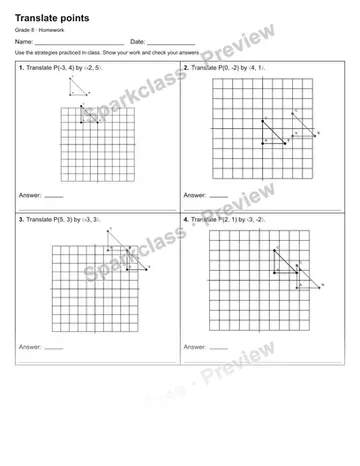 Translate points — Homework — Grade 8 worksheet preview