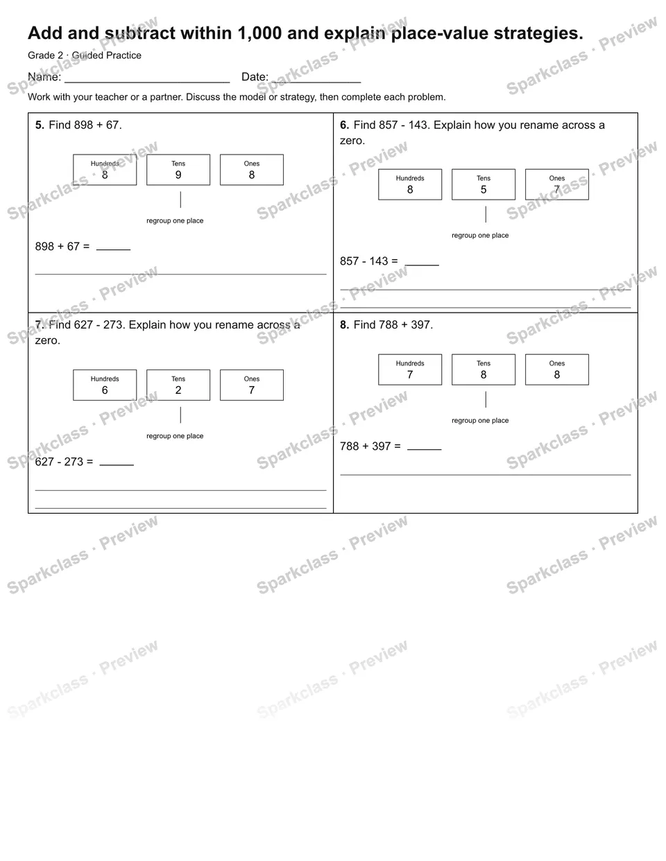 Add and subtract within 1,000 and explain place-value strategies. — Guided Practice — page 2