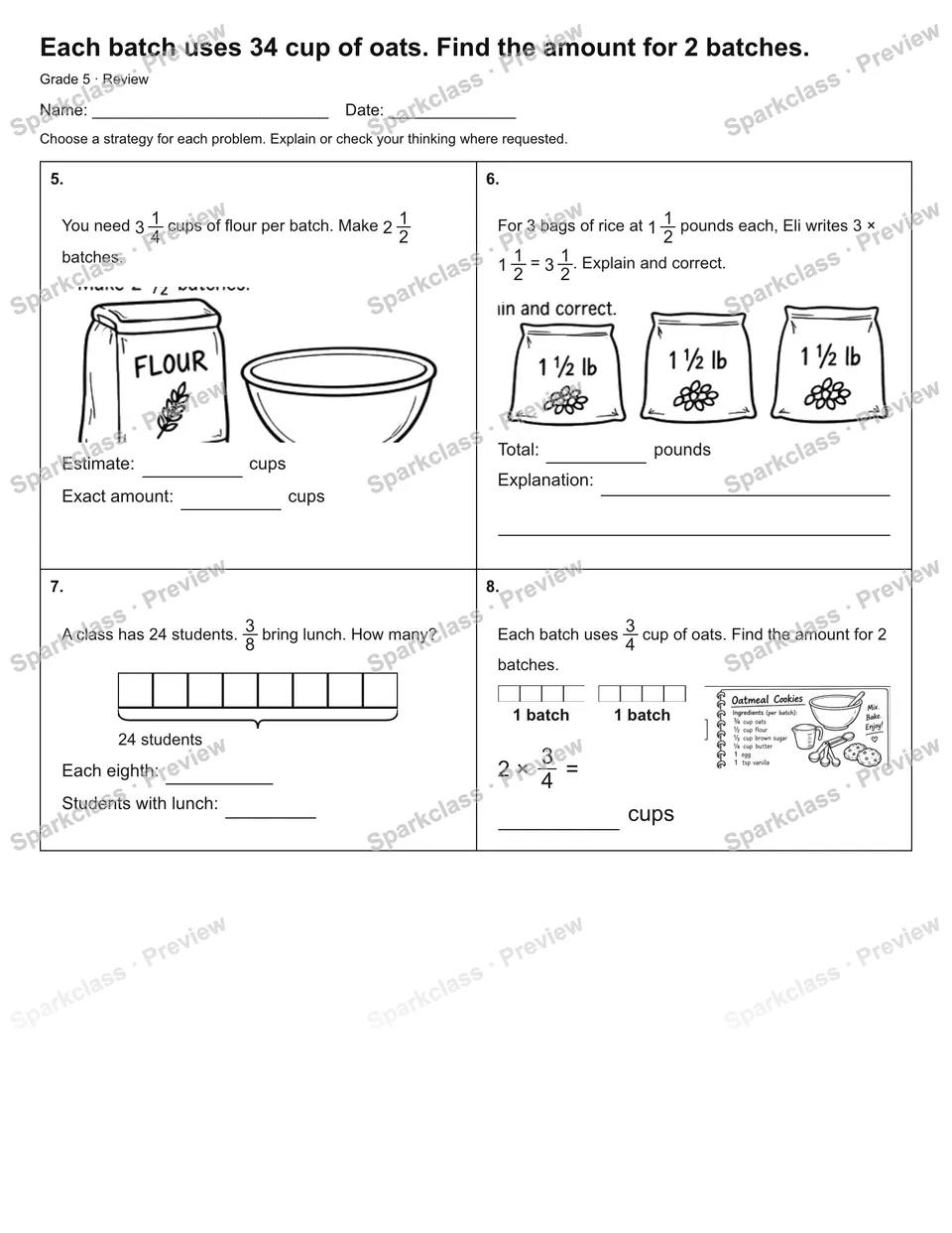 Each batch uses 34 cup of oats. Find the amount for 2 batches. — Review — page 2