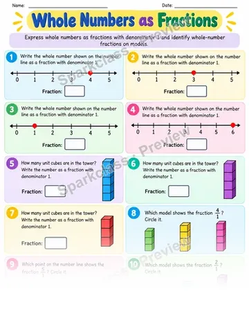 Whole Numbers As Fractions — Grade 3 worksheet preview
