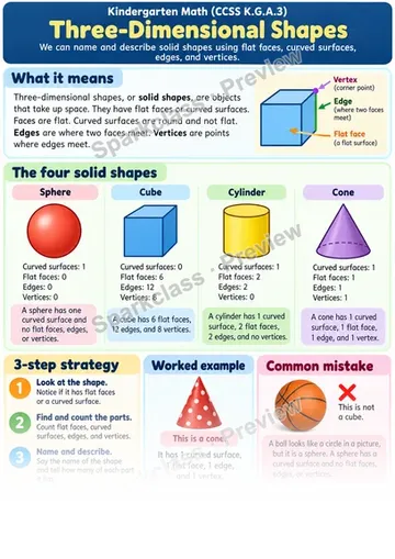 Knowledge Guide · Three-Dimensional Shapes — Kindergarten worksheet preview