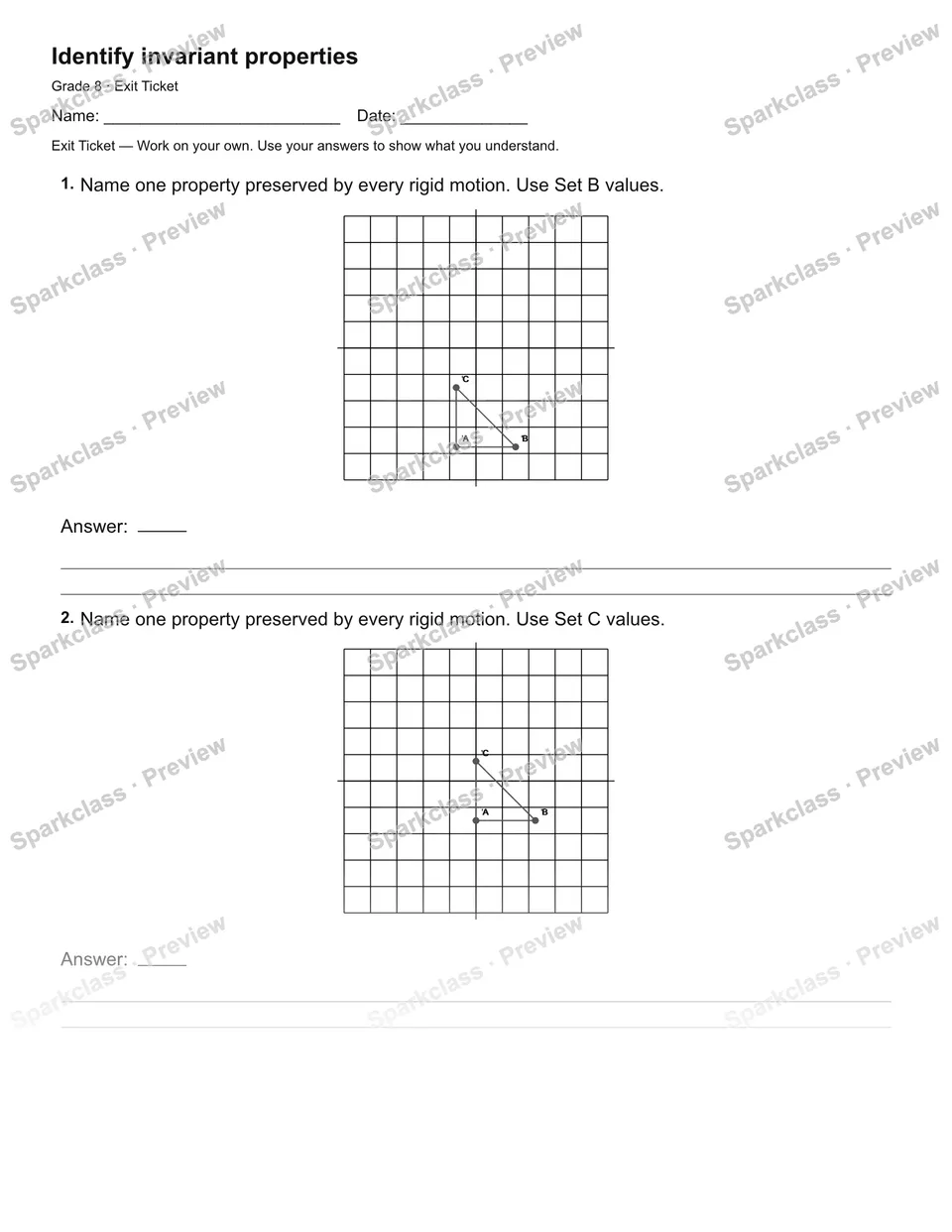 Identify invariant properties — Exit Ticket — page 1