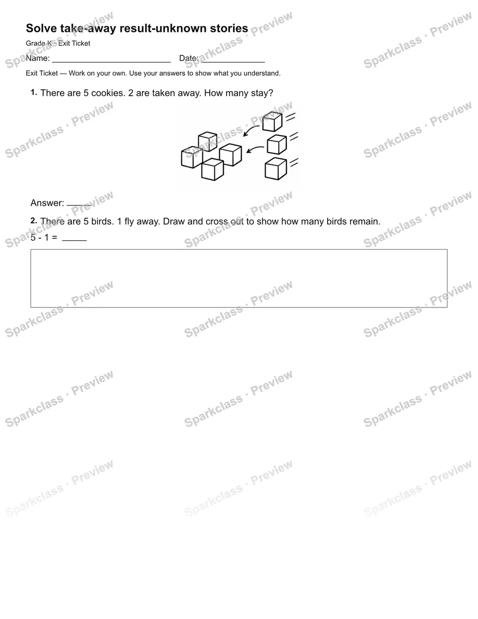 Solve take-away result-unknown stories — Exit Ticket — page 2