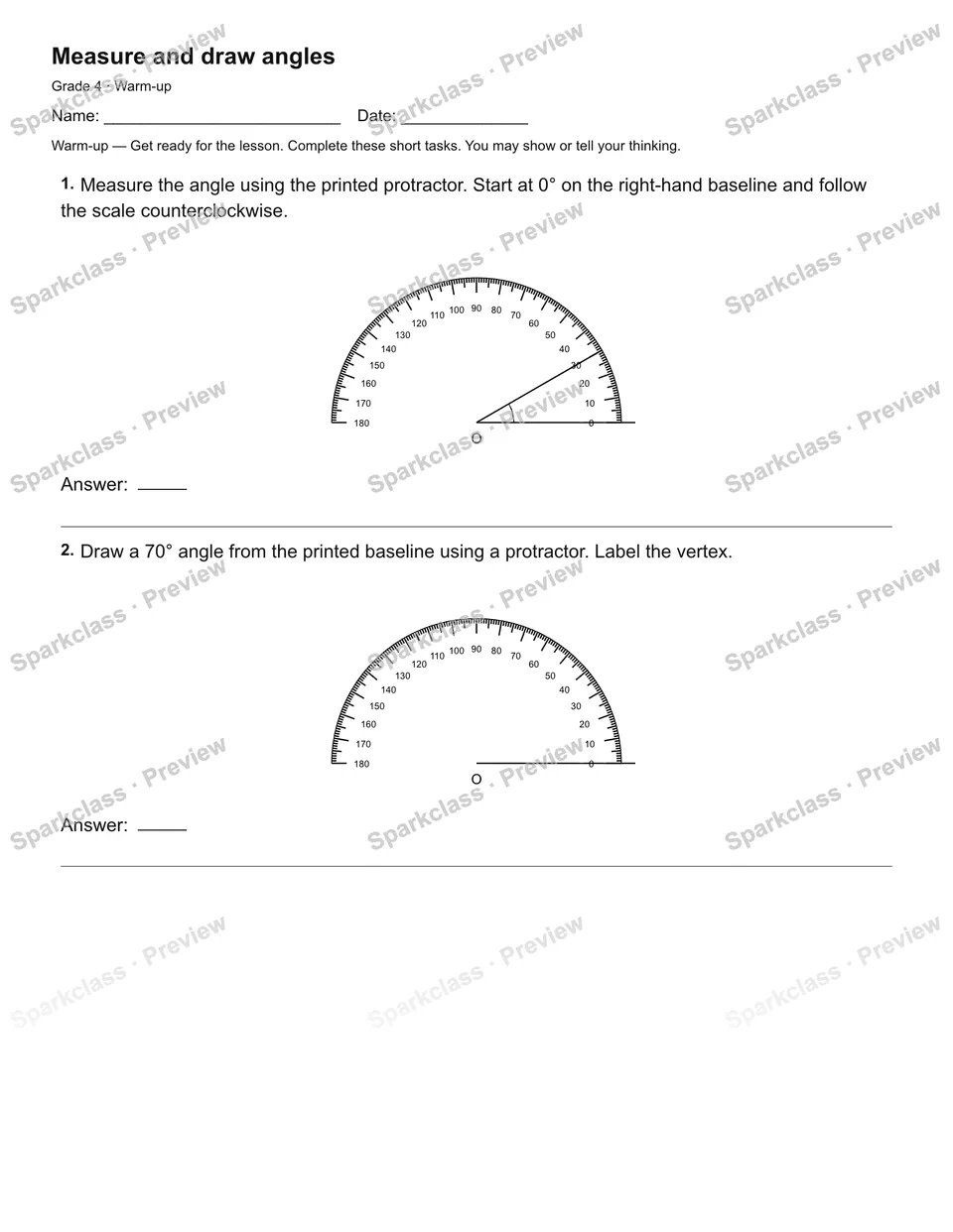Measure and draw angles — Warm-up — page 1