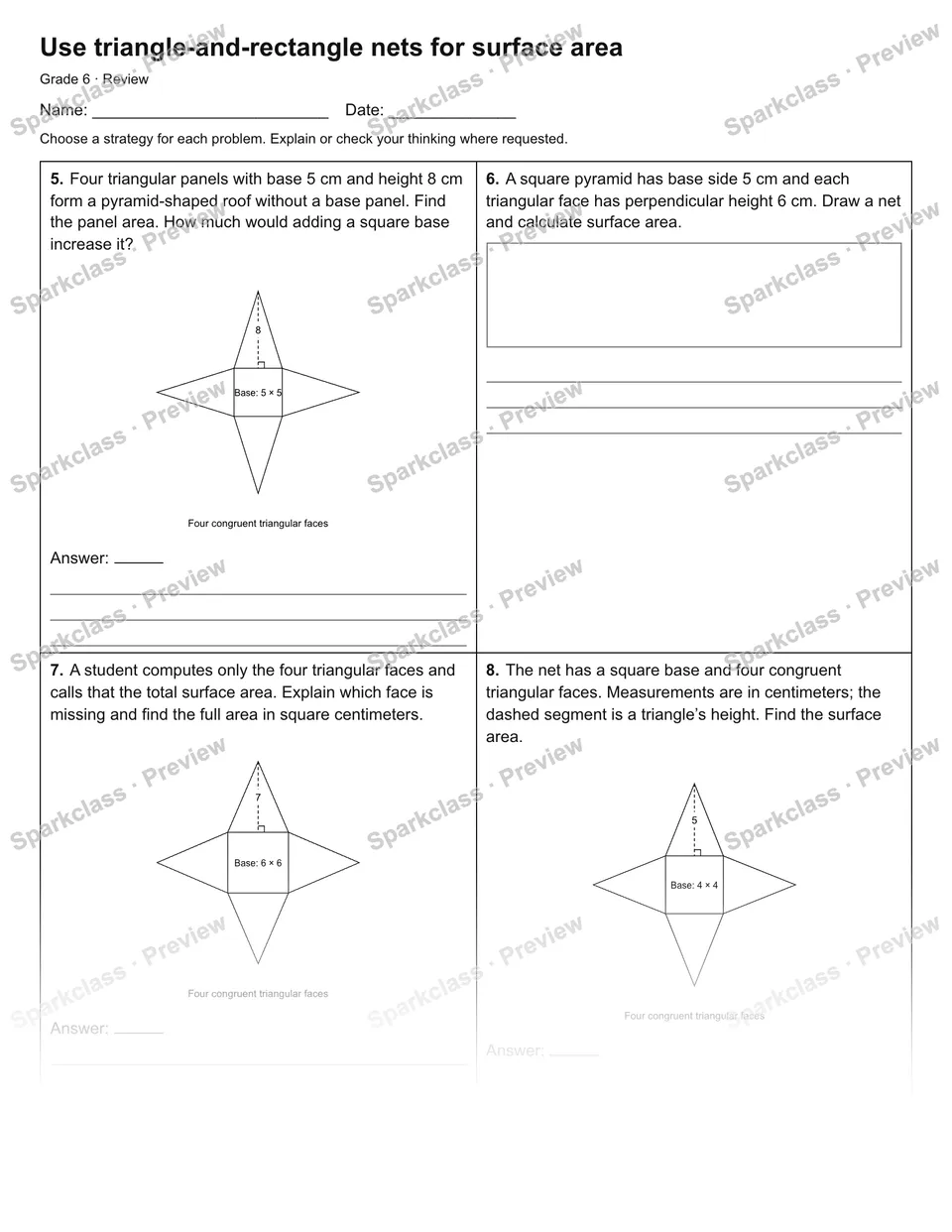 Use triangle-and-rectangle nets for surface area — Review — page 2